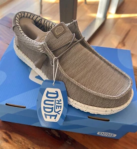 Zapatos mocasines Hey Dude Wally de malla elástica de lona tostados para hombre NUEVO - Imagen 1 de 5