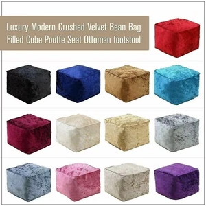 Crushed Velvet Bean Bags Cube Foot Stool Rest Pouffe Ottoman Bean Bag 13 Colours - Picture 1 of 62