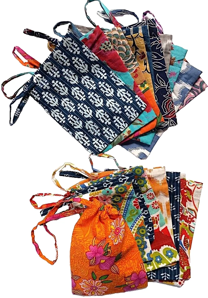Small Drawstring Bags, Lot of 18 Pcs, Cotton, For Coins, Gemstones, Assortment - Image 1 of 1