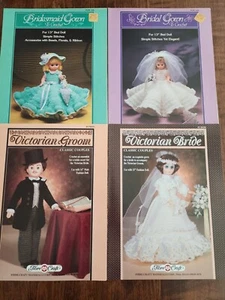 Lot of 4 Victorian Bride Groom Gown  Fibre Craft  Crocheted Outfit Fashion  Doll - Picture 1 of 4