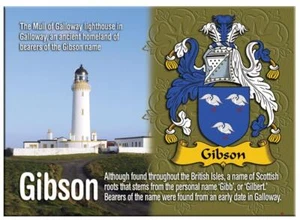 Imán metálico de recuerdo de apellido familiar inglés Gibson - Imagen 1 de 2