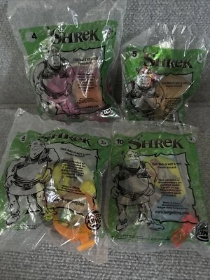 Burger King 2001 Shrek Lote de 4 Juguetes Happy Meal #4,5,9,10 Llavero Nuevo Burro Foto 1 de 4
