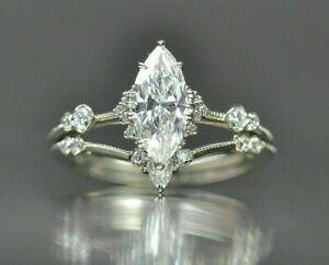 1.50Ct White Marquise CZ Engagement Wedding Ring Set In 925 Sterling Silver