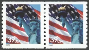 2006 US Scott #3979 - 39¢ - STATUE OF LIBERTY AND FLAG - Coil Pair - MNH - Picture 1 of 1