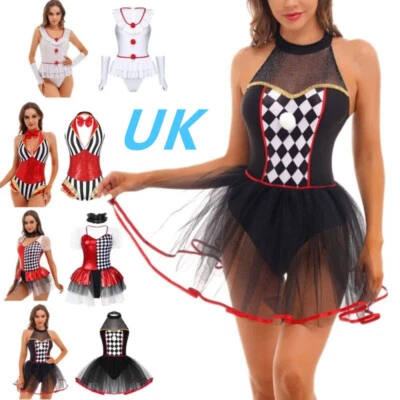 UK Women‘s Halloween Naughty Clown Costume Circus Clowns Cosplay Leotard Dresses
