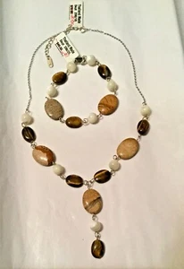 Made In Thailand Two Pc Set 16” Necklace 7” Bracelet Polished Stones Handmade - Picture 1 of 7