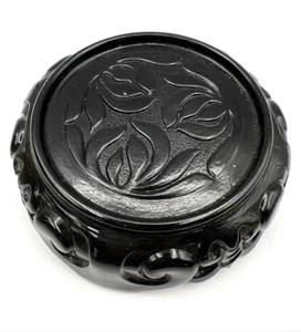 Fenton Black Glass Ogee Floral Scroll Work Pedestal Display Stand ~ PERFECT! - Picture 1 of 7