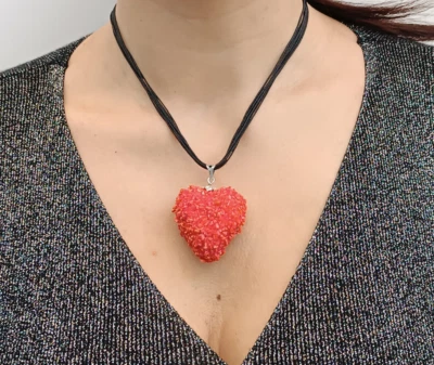 Collana donna cuore rosso corallo di Sardegna girocollo fermaglio argento 925 - Immagine 1 di 4