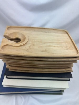 CRATE & BARREL Wooden Cocktail Glass Appetizer Snack Trays Wine & Dine Set 8 - Image 1 of 4