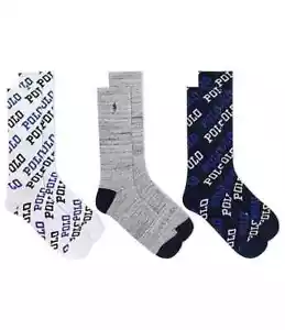 NWT Polo Ralph Lauren 3 PAIRS Navy/Gray/White Sport Socks Men's 10-13 LOGO/PONY - Picture 1 of 6