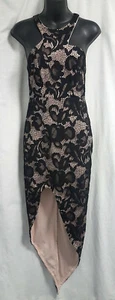Morning Mist Black Lace Over Skin Tone Racer Back Dress Size 8 - Picture 1 of 9