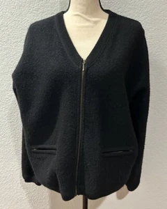 Vintage Casual Corner Cardigan Women's Medium Black 100% Wool Soft Fuzzy Sweater - Picture 1 of 8