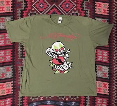 Vintage Ed Hardy Shirt by Christian Audigier Death of Love 2XL Green Earth Tone - Image 1 of 4