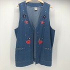 Vintage Cactus California Vest Womens XL Denim Hearts Stars Studs Kitchy AS IS