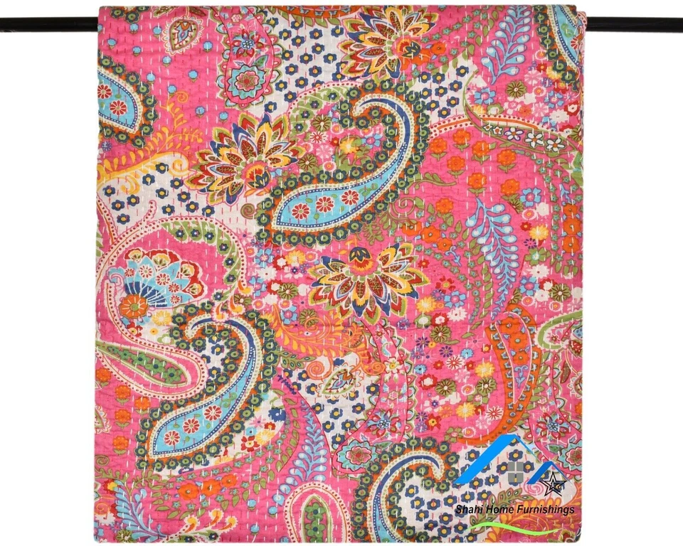 Colcha Kantha de cachemira hecha a mano india tamaño queen colcha de algodón Foto 1 de 1