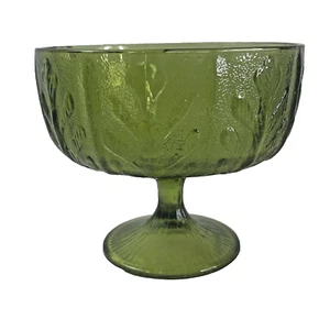 FTD Green Glass Compote Oak Leaf Pedestal 5.5" Tall 6.5" Diam Textured - Picture 1 of 9