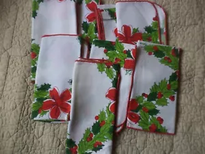 Vintage Weihnachten Stoffservietten Stechpalme Beere 8 Stück - Bild 1 von 3
