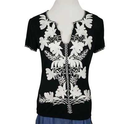 Top de filtro Nordstrom para mujer pequeño cuello en V manga corta bordado lazo cintura Foto 1 de 4