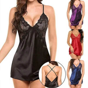 Lingerie Nightgown Robe Dress Nightdress Lace Babydoll Sexy Sleepwear Silk Women - Picture 1 of 51