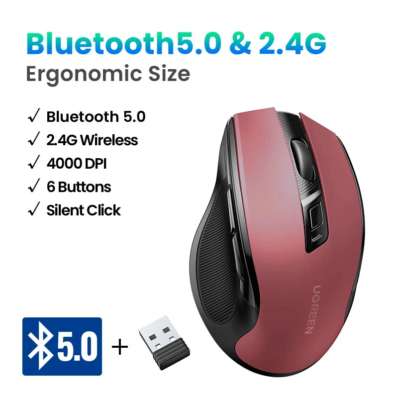 Wireless Mouse Bluetooth5.0 2.4G Mouse Ergonomic 4000DPI 6 Buttons For MacBook - Image 1 of 4