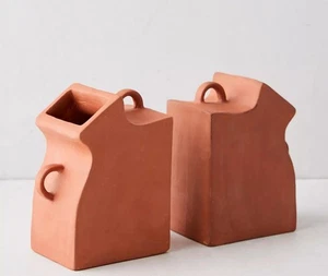 Urban Outfitters U/O Home Vase BOOKENDS Set Terracotta Pottery Rustic Boho Decor - Picture 1 of 19