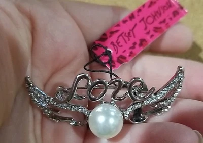 Betsey Johnson любовь брошь с крыльями жемчуг и кристаллы - Изображение 1 из 4
