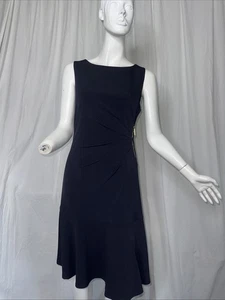 Abito Carmen Marc Valvo taglia S blu navy elasticizzato finto avvolgente tono oro cerniera - Foto 1 di 6