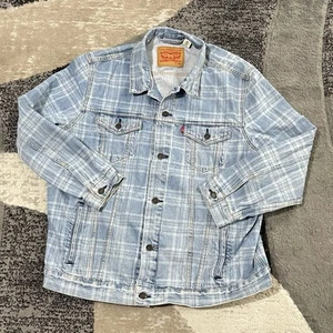 Levis Lemongrass Denim Trucker Jacket Men 3XL Blue Plaid Y2K Work 72334-0436 - Picture 1 of 18