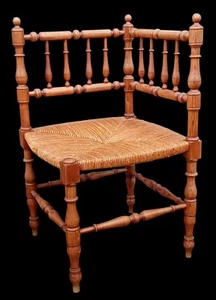 Ancien fauteuil Chaise d angle De Coin Paillé Bois Tourné Old corner armchair - Bild 1 von 6