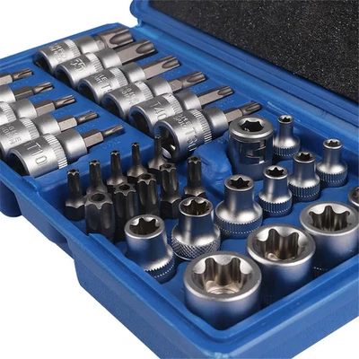 34pcs Torx Star Bit Socket Set 1/4" 3/8" Drive Male Female E-torx Security Bits - Image 1 of 4