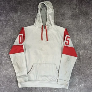 Men's Vintage Y2K Jiberish Denver 05 Gray Red Spell Out Hoodie Sweatshirt Sz L - Picture 1 of 4