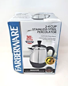 NEW Farberware Electric Coffee Percolator 2-4 Cup Stainless Steel damaged box! - Picture 1 of 3