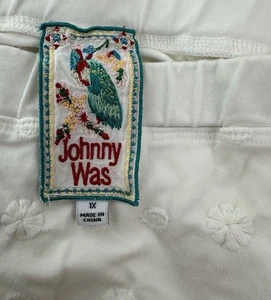 Johnny Was Eyelet Lace Embroidered Leggings 1X Ivory White Cotton Bohemian Boho - Picture 1 of 12