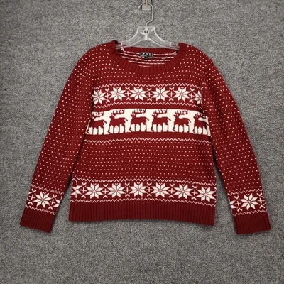 POL Sweater Women Medium Red Reindeer Snowflake Fair Isle Christmas Knit Holiday - Image 1 of 4