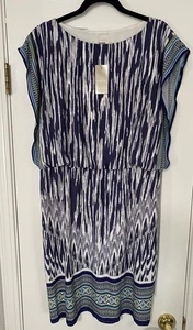 Chico's Native Border Becky Blouson Blue Multi Cool Dress Size 2 NWT $119 - Picture 1 of 9