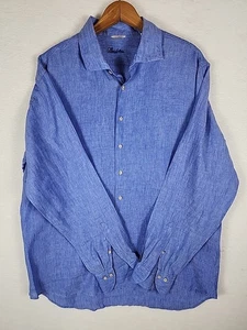 Camisa ajustada Stenstroms talla XL azul estampado puntada lino abotonada manga larga - Imagen 1 de 13