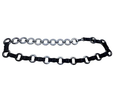 Elos de corrente e cinto de couro sintético prata/preto metal 34 polegadas ajustável moderno De - Imagem 1 de 4