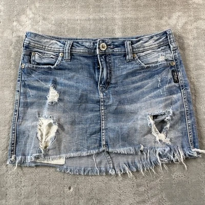 Falda vaquera plateada para mujer 27 francias medio desgastada escuela de verano elástica Foto 1 de 4