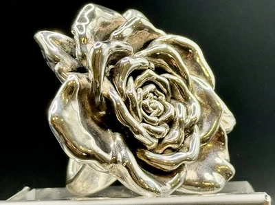 Huge Vintage ISRAEL 925 Sterling Silver Rose Flower Statement Ring 38mm 17.3g - Image 1 of 4