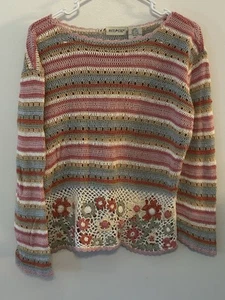 Crochet Sweater Pastel Floral Vintage Bohemian Grandma Cottagecore Size Large - Picture 1 of 7