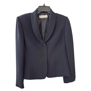 Tahari Women’s 8P Black Pinstriped Polyester 2 PC Skirt Suit Shawl Lapel - Picture 1 of 5
