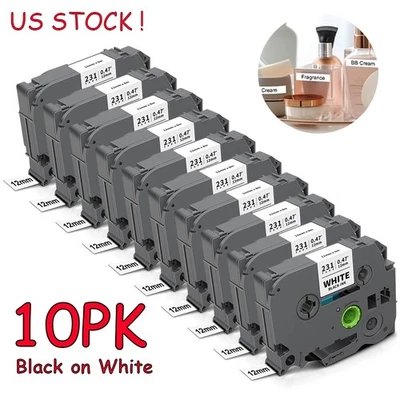 10PK For Brother P-Touch TZe-231 TZ-231 White Standard Laminated Label Tape - Image 1 of 4