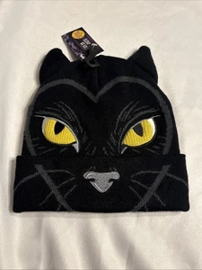 Disney Hocus Pocus Thackery Binx Black Cat Beanie Hat Eyes Face Ears - Picture 1 of 6