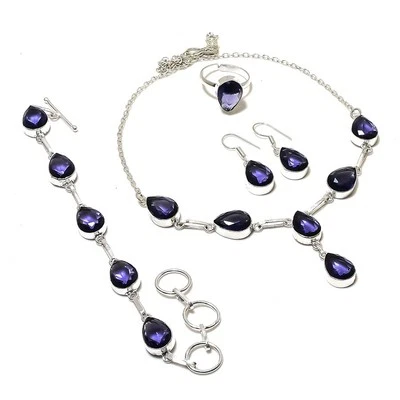 African Amethyst Pear Shape Gemstone Handmade Fashion Gift Jewelry Necklace Set - Image 1 of 4