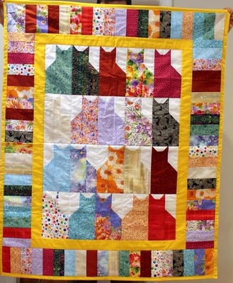 Handmade Colorful Yellow Trim Kitty Cat Quilt Throw CAT RESCUE - Image 1 of 2