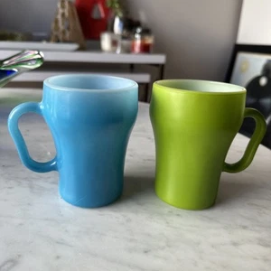 FIRE KING Blue & Green Soda Fountain Mug Cup 8oz Oven Proof Anchor Hocking - Picture 1 of 12