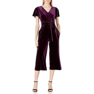 Mono corto Tahari Arthur S. Levine de terciopelo púrpura manga acampanada - Imagen 1 de 8