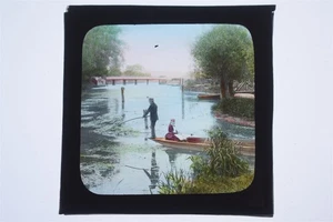 Boy & Girl Fishing - Hand Tinted Glass Magic Lantern Slide - Picture 1 of 1