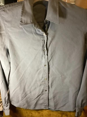 Blusa Camisa Top Mujer Informal Esquina Abotonada 100% Seda Talla 14 Azul Foto 1 de 4