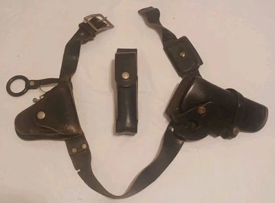 CINTO POLICIAL VINTAGE Coldre Caçador, Smith & Wesson Mace, Suporte para Algema Couro - Imagem 1 de 4